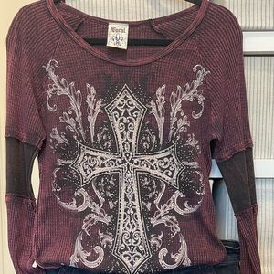 Women’s long sleeve burgundy colored top